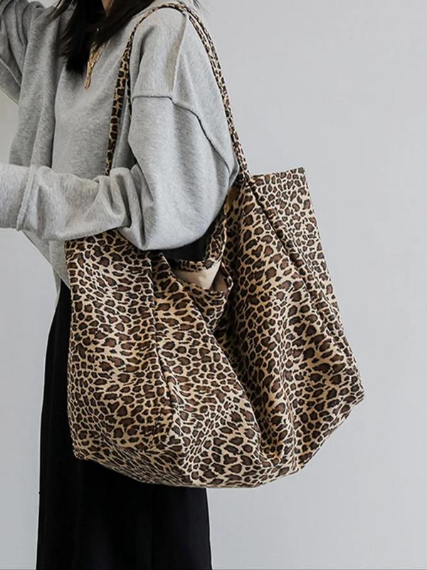 Fashion Leopard Pattern Tote Bag, Large Capacity Shoulder Bag for Women, Casual Trendy Versatile High-quality Daily Commuting Bag, Girl Fashionable Shopping Bag