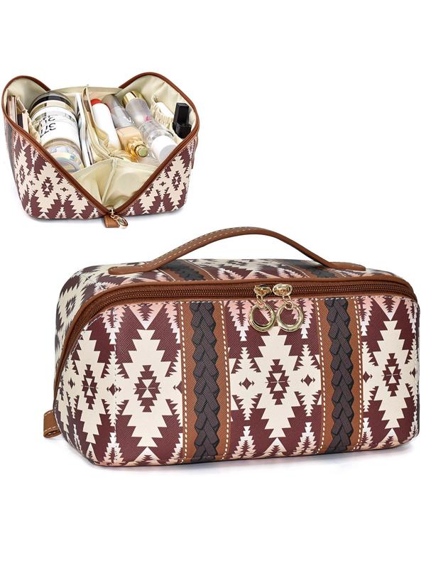 Boho Style Ethnic Pattern Makeup Bag, Cute Makeup Bags, Travel Makeup Bag, Travel Essentials, Casual Western Style Multi-grid Cosmetic Storage Bag, Zip Makeup Organizer Pouch, Mini Containers for Makeup