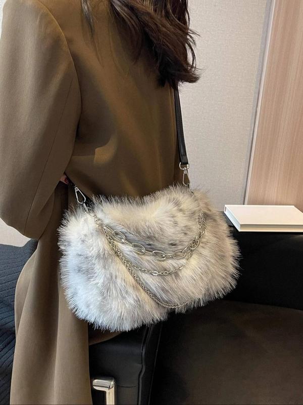 Women's Fashionable  Fluffy Handbag, Casual Versatile Chain Strap Shoulder Bag for Daily Used, Trendy All-match Commuter Bag