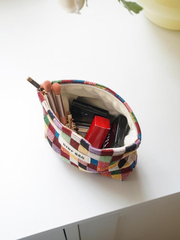 Colorful Plaid Pattern Makeup Bag, Portable Cosmetic Storage Bag, Zipper Makeup Organizer Pouch, Versatile Storage Bag for Travel, Outing, Daily Use