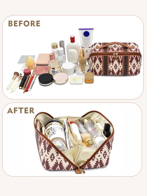 Boho Style Ethnic Pattern Makeup Bag, Cute Makeup Bags, Travel Makeup Bag, Travel Essentials, Casual Western Style Multi-grid Cosmetic Storage Bag, Zip Makeup Organizer Pouch, Mini Containers for Makeup