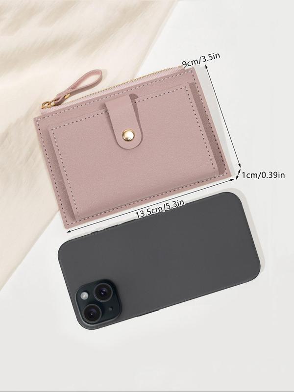 Women's Solid Color Zipper Short Wallet, Fashionable Minimalist Slim Coin Purse, Casual PU Leather Multi-card Card Holder for Daily Use