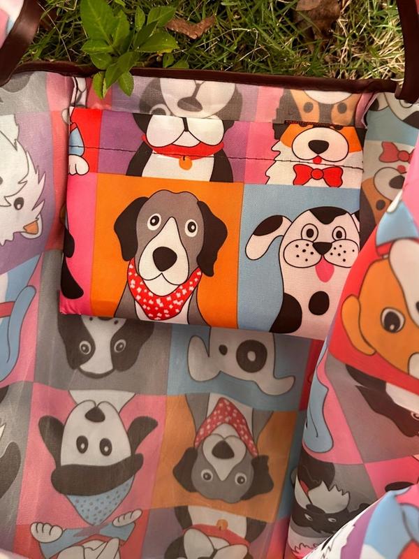 Cartoon Dog Pattern Tote Bag,  Lightweight Large Capacity Shopping Bag for Daily Use, Basic Style Foldable Shoulder Bag for Women & Men