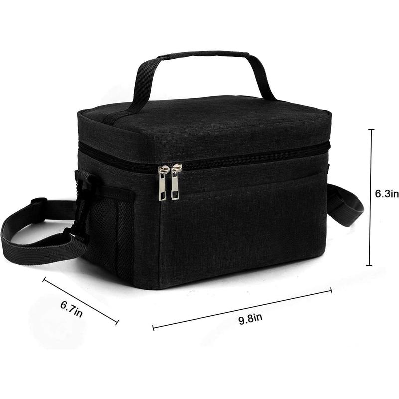 Lunch Bag for Men Women, Insulated Reusable Lunch Box Leakproof Cooler Tote Bag Freezable with Adjustable  Strap for Office Work Picnic Beach(Black)