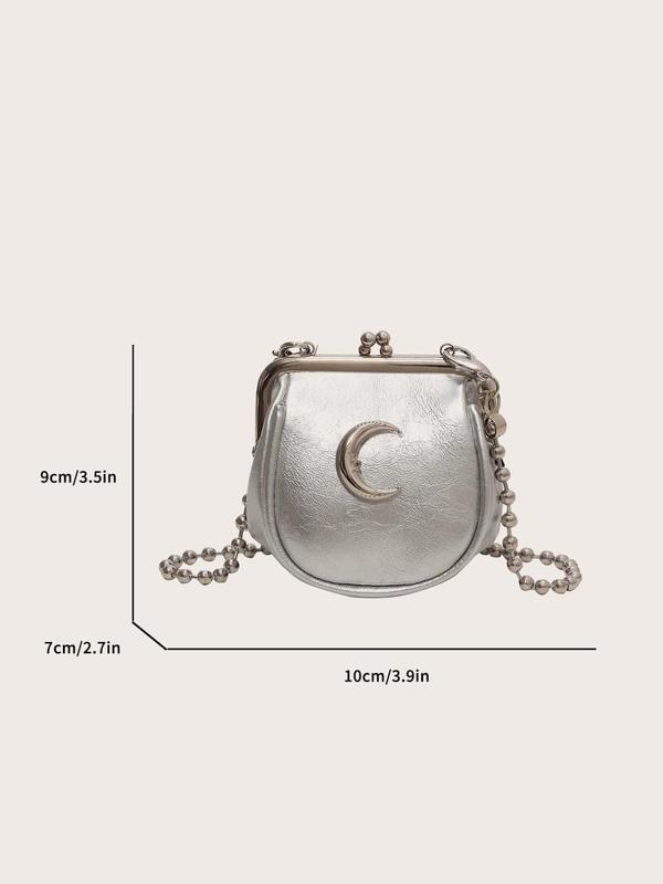 Women's Cute Y2k Moon Design Crossbody Bag,  Trendy Chain Strap Mini Crossbody Bag, Fashionable PU Leather Crossbody Bag for Daily Use