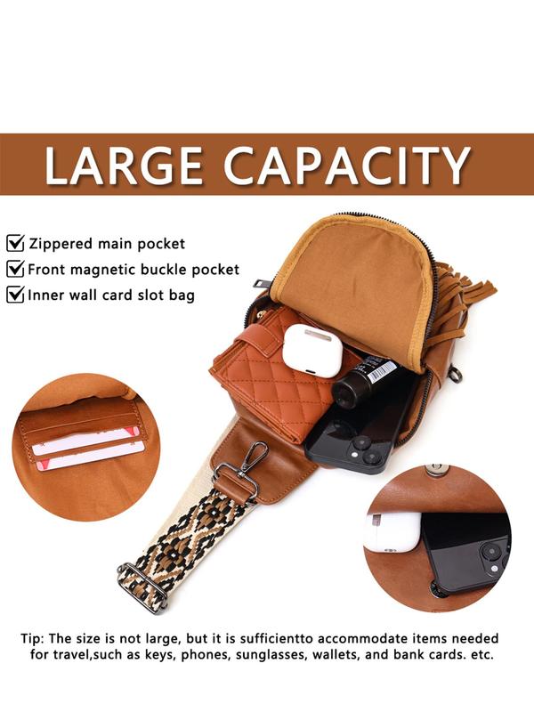 Boho Style Tassel Decorated Fanny Pack, Vintage Style Zipper Chest Bag for Women Girls, Fashionable Sling Bag for Women for Daily Travel Work Commute