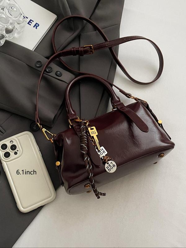 Women's Solid Color Chain Decorated Crossbody Bag, Fashionable Handbag for Daily Used, Casual Trendy Versatile High-quality Daily Commuting Bag