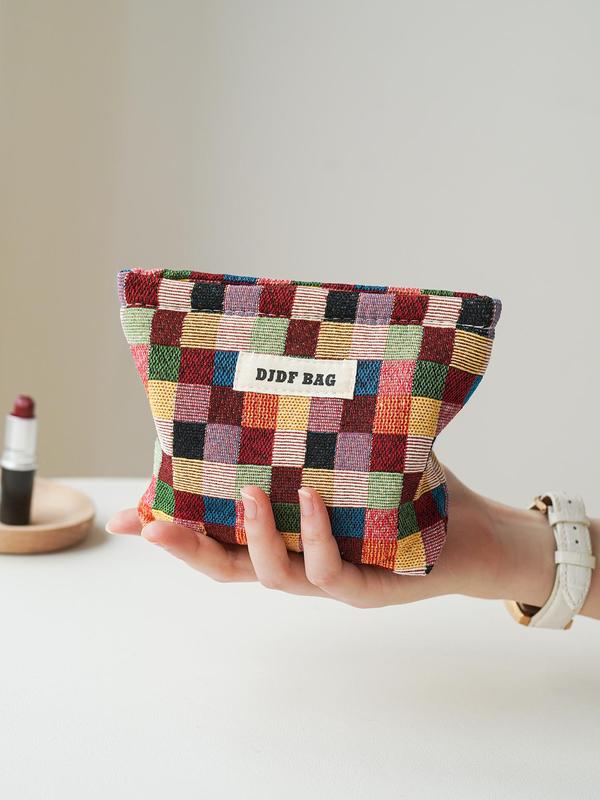 Colorful Plaid Pattern Makeup Bag, Portable Cosmetic Storage Bag, Zipper Makeup Organizer Pouch, Versatile Storage Bag for Travel, Outing, Daily Use