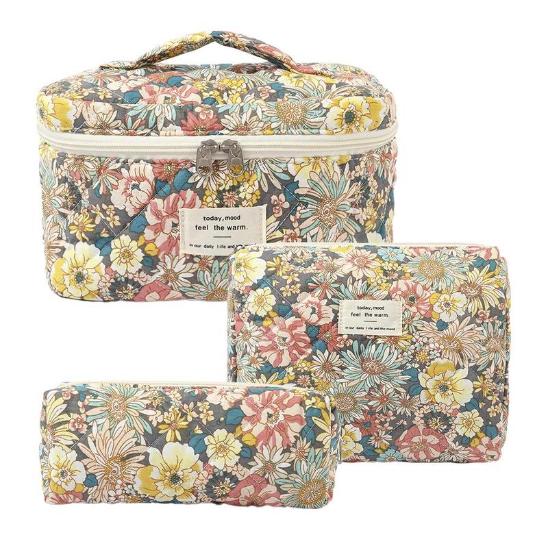 Floral Pattern Makeup Bag Set, 3 Counts set Large Capacity Cosmetic Storage Bag, Zipper Makeup Organizer Pouch, Versatile Storage Bag, Bag For Women