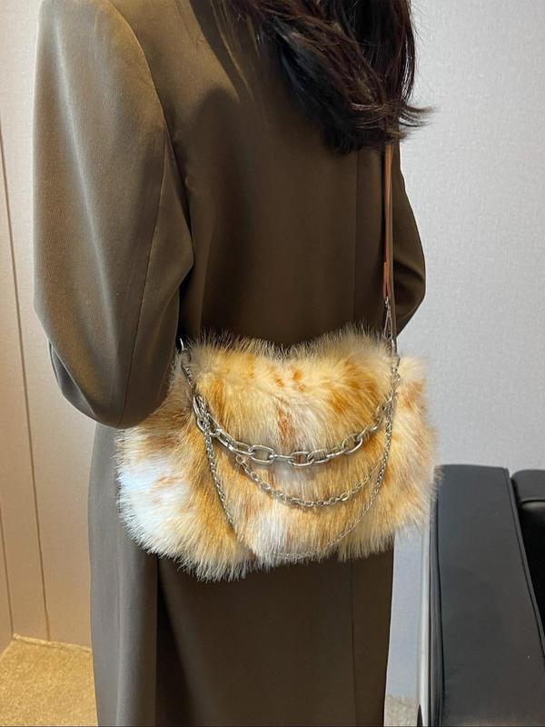 Women's Fashionable  Fluffy Handbag, Casual Versatile Chain Strap Shoulder Bag for Daily Used, Trendy All-match Commuter Bag