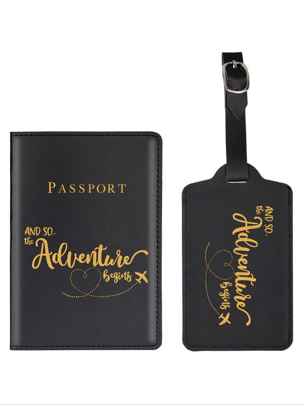 1 Set Simple Letter Pattern Pu Leather Passport Holder, with Luggage Tag, Summer Travel Accessories for Women & Men for Travel