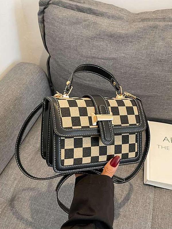 Women's Fashionable Plaid Pattern Crossbody Bag, Casual PU Leather Shoulder Bag for Daily Used, Trendy Versatile High-quality Daily Commuting Bag