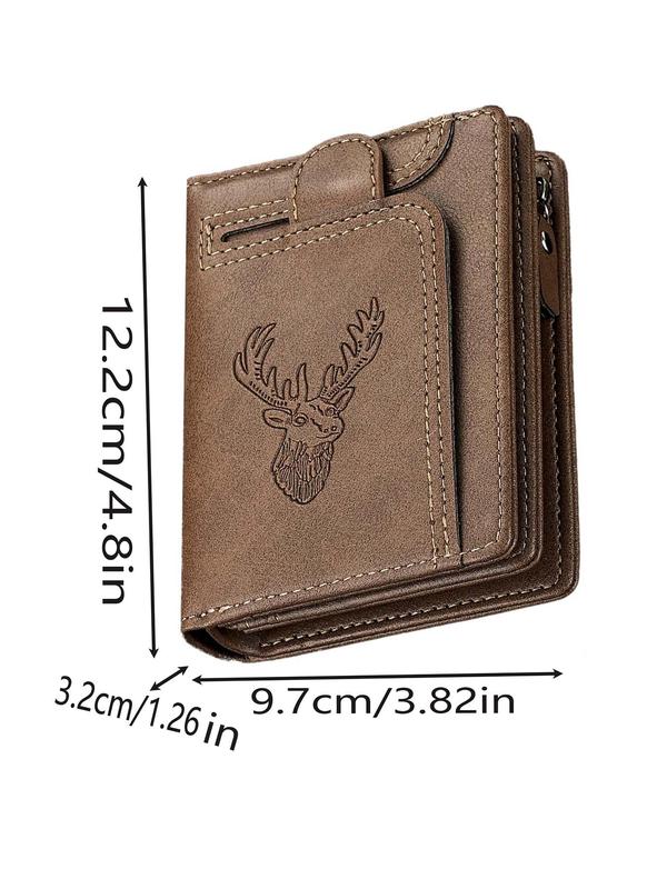 Men's Business Deer Head Pattern Wallet, Casual Trendy PU Leather Wallet, Multi-card Slot Card Holder, Fashionable Wallet for Daily Use