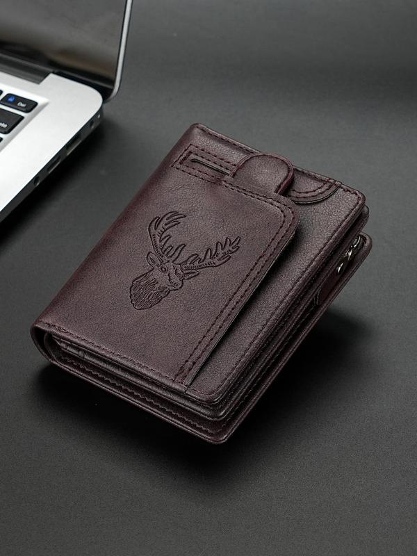 Men's Business Deer Head Pattern Wallet, Casual Trendy PU Leather Wallet, Multi-card Slot Card Holder, Fashionable Wallet for Daily Use