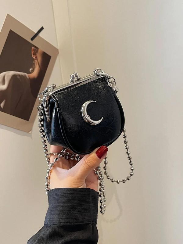 Women's Cute Y2k Moon Design Crossbody Bag,  Trendy Chain Strap Mini Crossbody Bag, Fashionable PU Leather Crossbody Bag for Daily Use