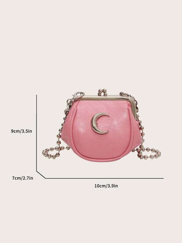 Women's Cute Y2k Moon Design Crossbody Bag,  Trendy Chain Strap Mini Crossbody Bag, Fashionable PU Leather Crossbody Bag for Daily Use