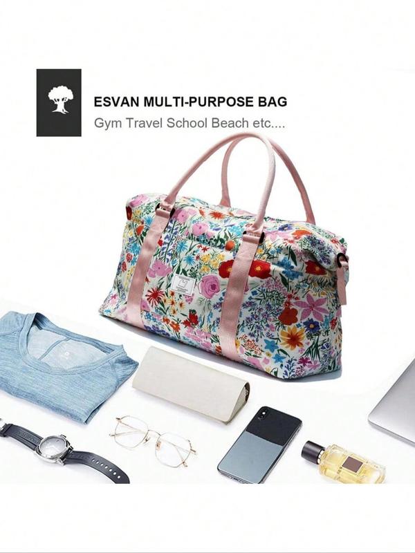 Trendy Floral Print Travel Bag, Large Capacity Fashionable and Versatile Luggage Bag, Women's Plant Colorful Printed Diagonal Shoulder Bag