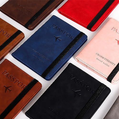 Passport Wallet Case with Elastic Strap, PU Leather RFID Blocking Wallet, Travel Wallet for Women