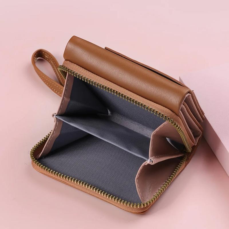 Four Seasons Women's Short Wallet Zipper Tower Buckle Zero Wallet Girl Student Handheld Bag Solid Color Simple Versatile Fashion