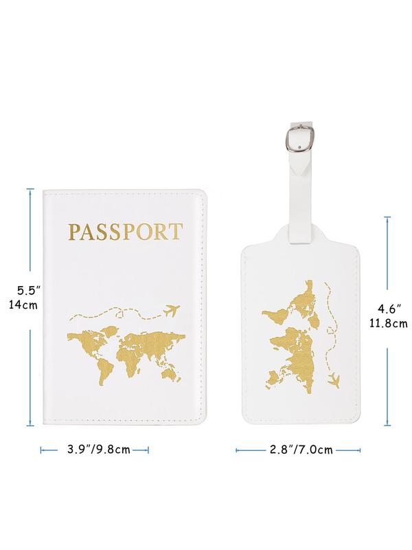 Summer Letter Design Pu Leather Passport Cover Case & Luggage Tag Set, Card and Passport Holder for Women and Men, Luggage Accessories for Travel