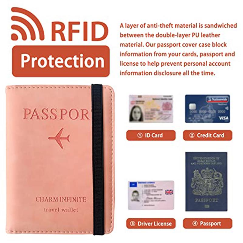 Passport Wallet Case with Elastic Strap, PU Leather RFID Blocking Wallet, Travel Wallet for Women