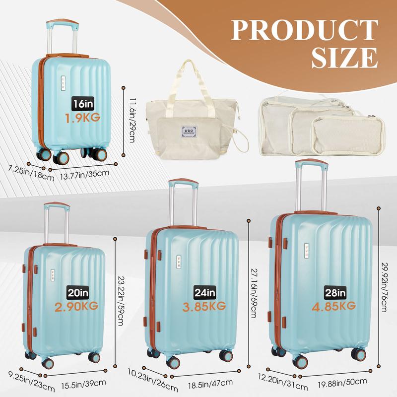 UUH cute luggage set, hard shell, durable, family combination set, high-quality trolley case with spinner wheels and TSA locks.