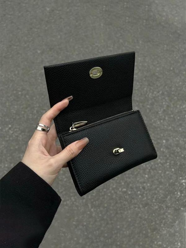 Women's Textured Short Wallet, Fashionable Pu Leather Buckle Trifold Wallet for Daily Used, Casual Trendy Versatile High-quality Daily Wallet