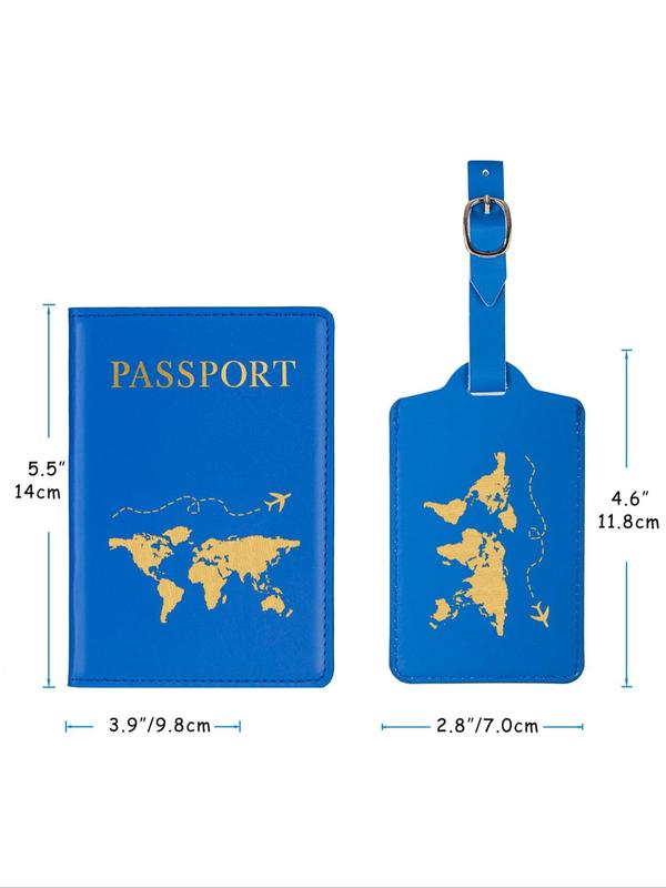 Summer Letter Design Pu Leather Passport Cover Case & Luggage Tag Set, Card and Passport Holder for Women and Men, Luggage Accessories for Travel