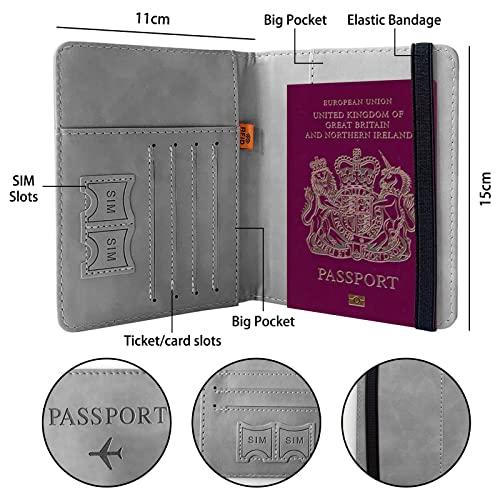 Passport Wallet Case with Elastic Strap, PU Leather RFID Blocking Wallet, Travel Wallet for Women