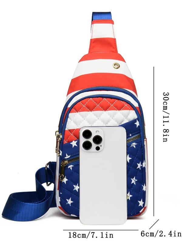 Women's Star & Striped American Flag Pattern Fanny Pack, Casual Zipper Sling Bag for Outdoor Sports, All-match Commuter Bag for Work & Daily Used