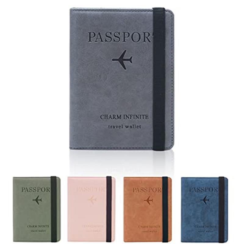 Passport Wallet Case with Elastic Strap, PU Leather RFID Blocking Wallet, Travel Wallet for Women