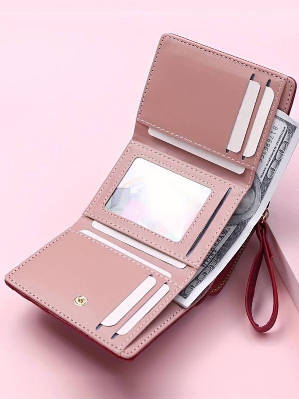 Women's Heart Embroidered Zipper Bifold Wallet, Fashionable PU Leather Card Holder, Casual Versatile Wallet for Daily Use