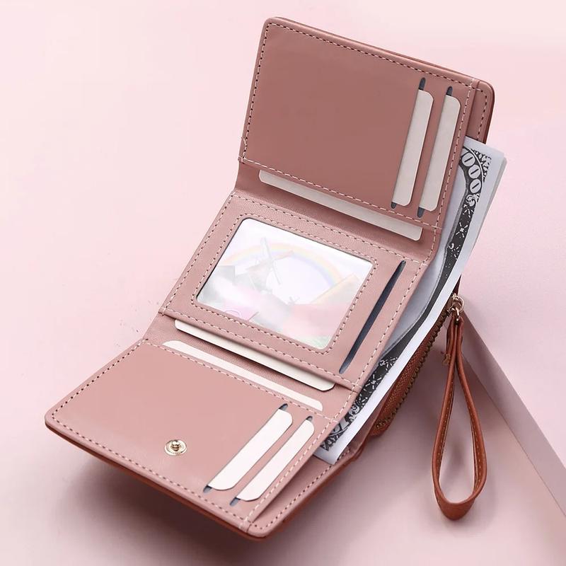 Four Seasons Women's Short Wallet Zipper Tower Buckle Zero Wallet Girl Student Handheld Bag Solid Color Simple Versatile Fashion