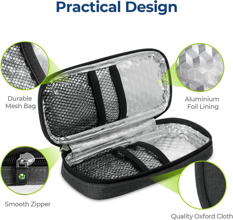 Insulin Pen Cooler Travel Case with 2 x 90g TSA Approved Ice Packs, Diabetic Medication Insulated Cooling Bag for Insulin Pens and Diabetic Supplies Storage, Compact for Daily Life and Trips