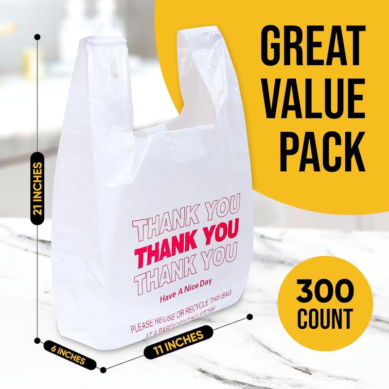 Plastic Bags, 300 Count Thank You Bags, Plastic Bags With Handles For Shopping, Grocery, Plastic Bags For Small Business (11