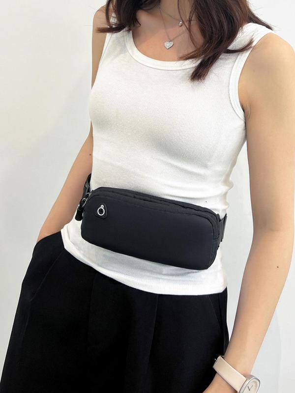 Women's  Solid Color Zipper Belt Bag, Fashionable Nylon Sling Bag for Sports, Casual Trendy Daily Commuting Bag, Girl