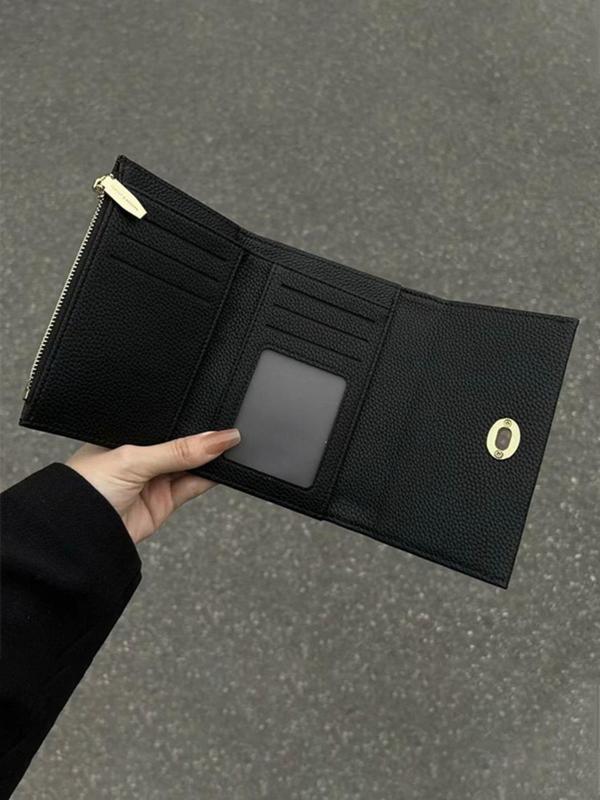 Women's Textured Short Wallet, Fashionable Pu Leather Buckle Trifold Wallet for Daily Used, Casual Trendy Versatile High-quality Daily Wallet