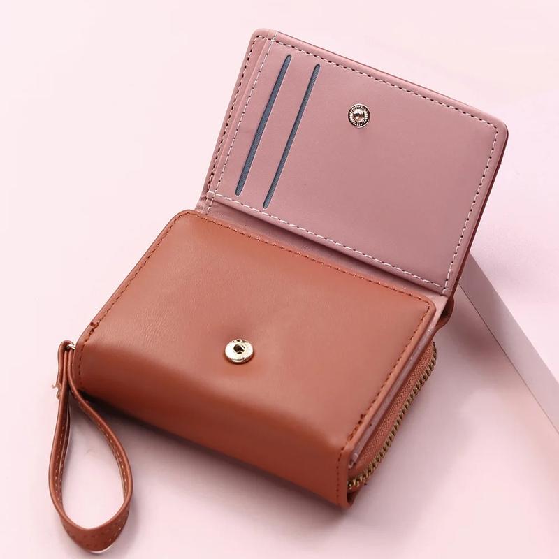 Four Seasons Women's Short Wallet Zipper Tower Buckle Zero Wallet Girl Student Handheld Bag Solid Color Simple Versatile Fashion