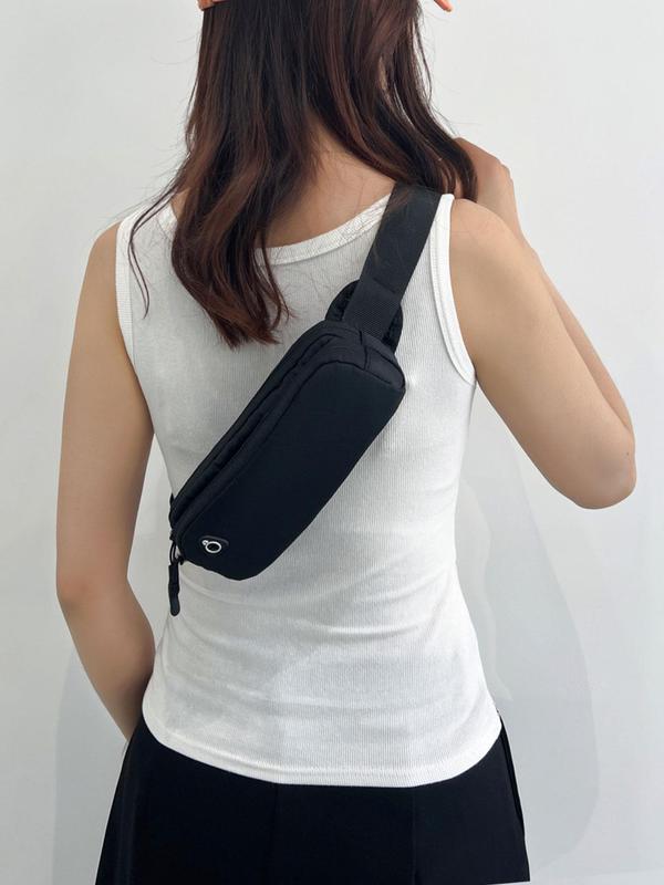 Women's  Solid Color Zipper Belt Bag, Fashionable Nylon Sling Bag for Sports, Casual Trendy Daily Commuting Bag, Girl