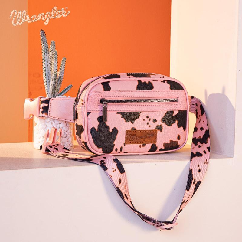 Wrangler Waist Pack for Women Cow Print Fanny Pack Men's Crossbody Belt Bag With Guitar Strap