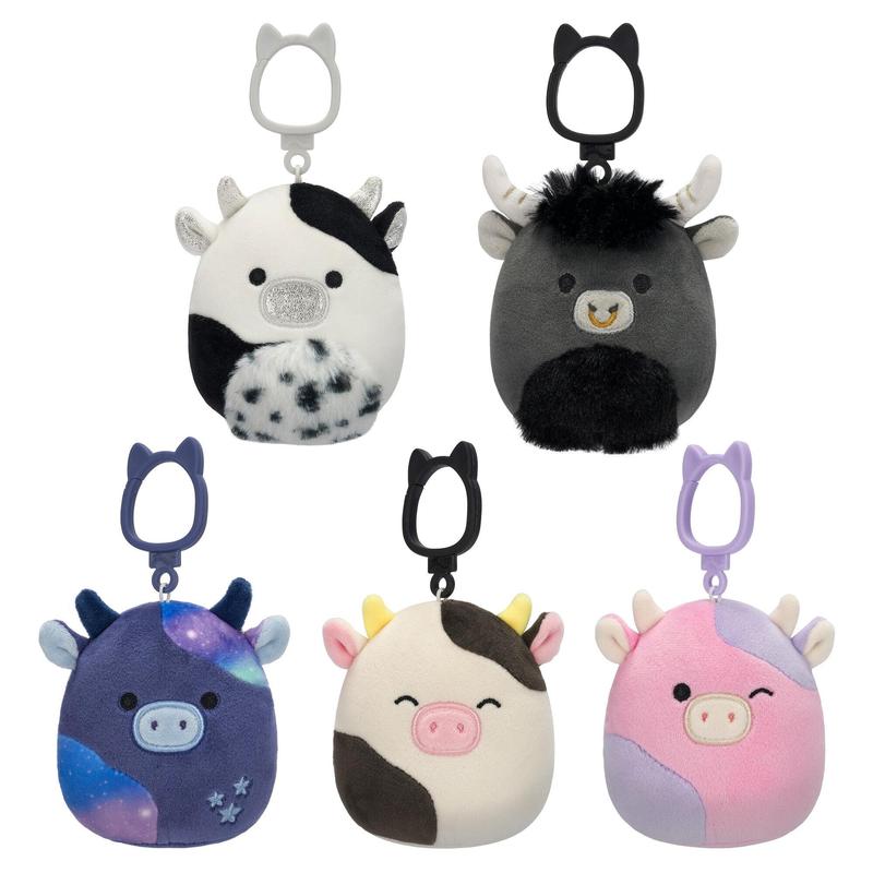 Squishmallows 3.5-Inch Cow Clip Multipack - Select Series; Ultrasoft Plush Clips for Car, Backpack, Water Tumbler