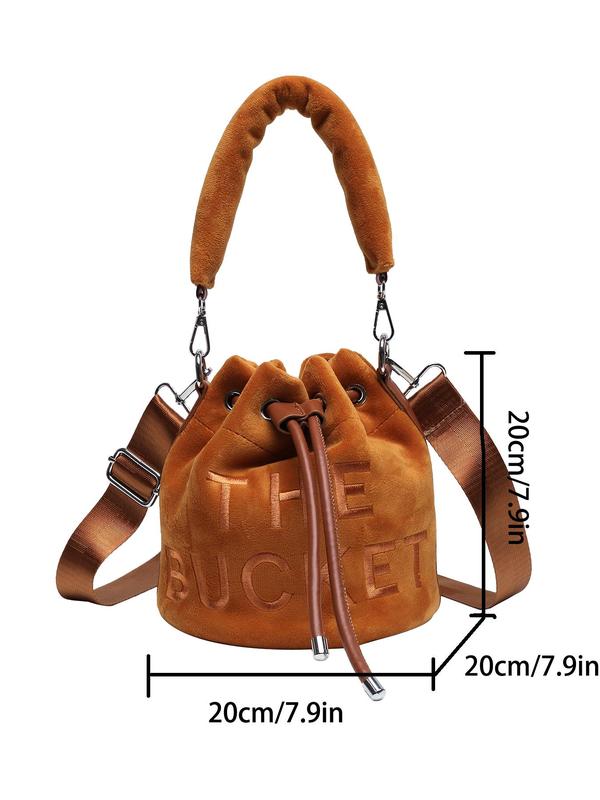 Fashionable Letter Embroidering Design Drawstring Bucket Bag, Casual Versatile Crossbody Bag with Adjustable Strap, Trendy All-match Designer Bag for Women