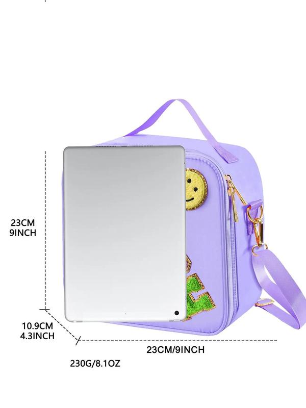 Letters & Cartoon Smile Face Embroidery Lunch Bag, Large Capacity Lunch Bag, Portable Insulated Waterproof Lunch Bag for Kids & Adults