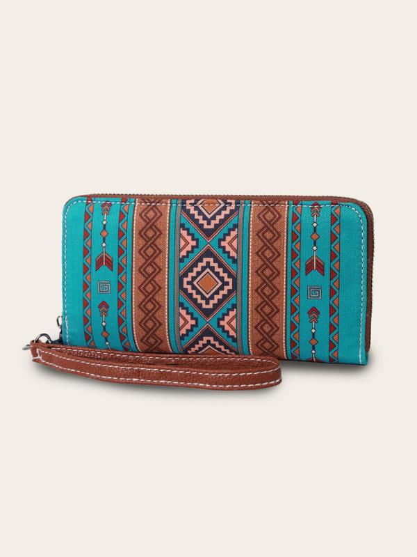 Boho Style Ethnic Pattern Zipper RIFD Wristlet, Fashionable Fabric Waterproof Coin Wallet Card Holder, Casual Trendy Versatile High-quality Daily Wallet