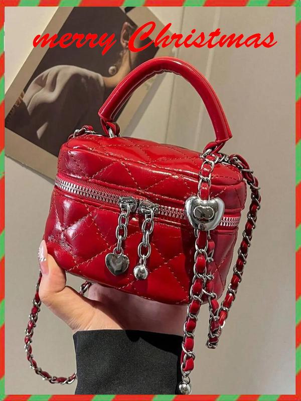 Women's Fashionable Solid Color Quilted Crossbody Bag, Elegant Mini Handbag with Heart Decor, Casual Trendy Versatile High-quality Daily Commuting Bag