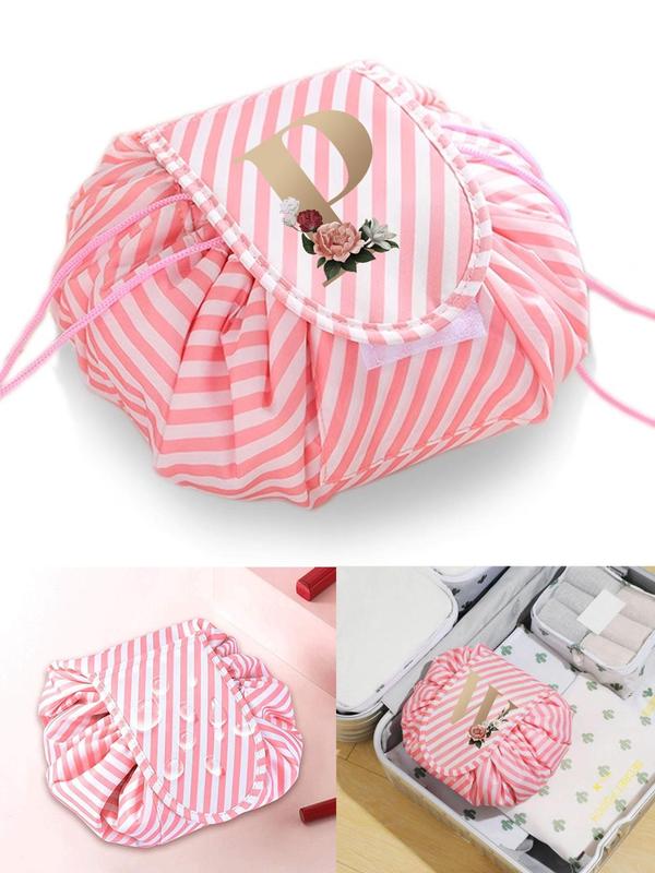 Letter Pattern Drawstring Makeup Bag, Portable Cosmetic Bag, Travel Storage Bag, Toiletry Organizer, Makeup Organizer Pouch, Zipper Makeup Organizer Pouch, Versatile Storage Bag, Great for Skincare, Lotion, Cream