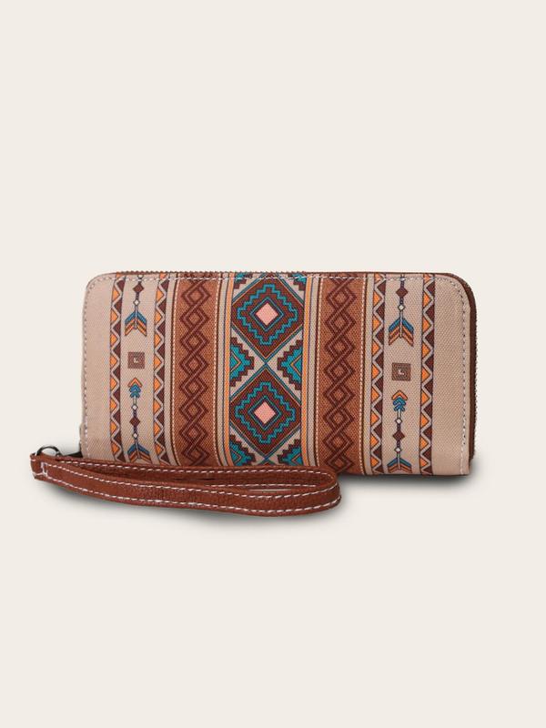 Boho Style Ethnic Pattern Zipper RIFD Wristlet, Fashionable Fabric Waterproof Coin Wallet Card Holder, Casual Trendy Versatile High-quality Daily Wallet