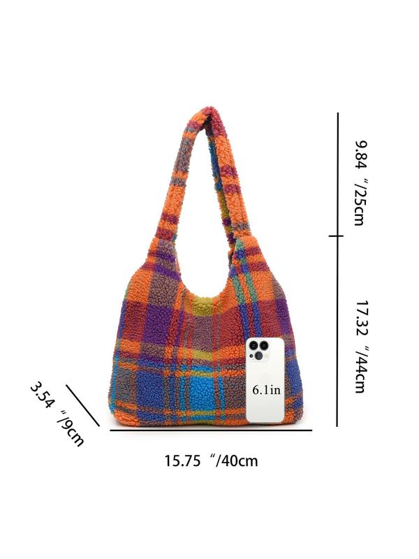 Women's Retro Plaid Pattern Tote Bag, Large Capacity Shoulder Bag, Stylish Bowknot Hobo Bag for Women