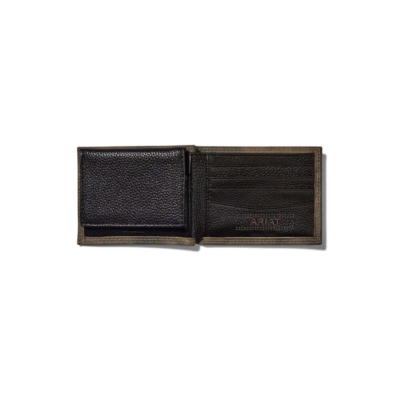 Ariat Wallet Men's Bifold Shield Concho Leather Grey Money Clip - A3545006