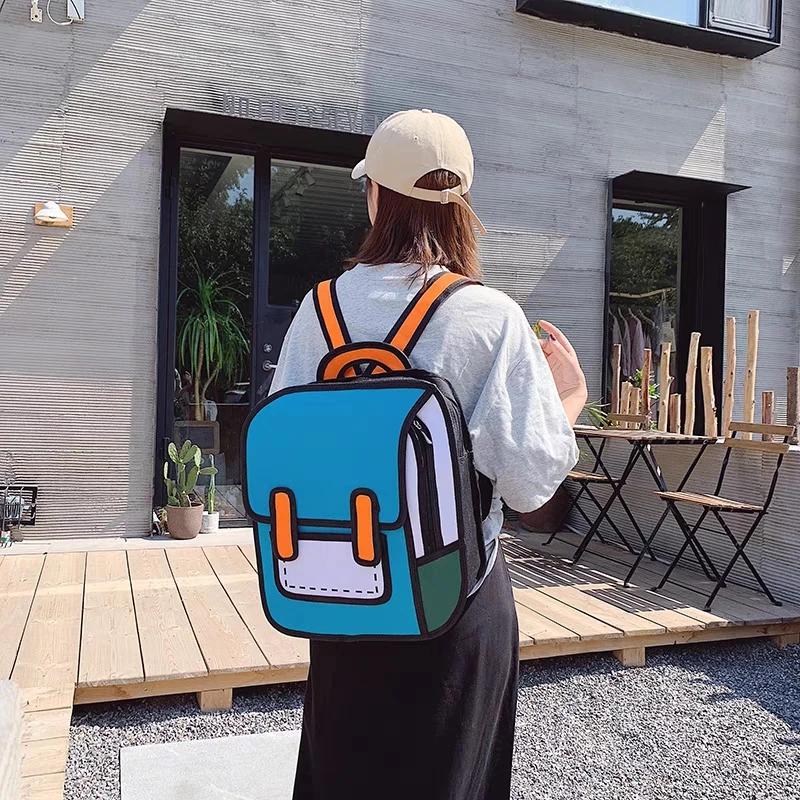 Fashion Unisex 2D Drawing Backpack Cute Cartoon Bag Comic Bookbag Women Men Daypack Travel Rucksack Bag